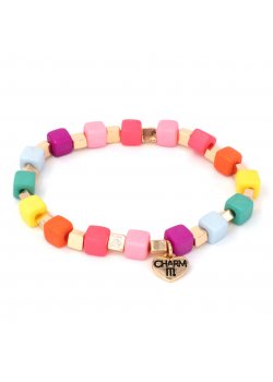 Charm It! Gold Multi Cube Stretch Bead Bracelet